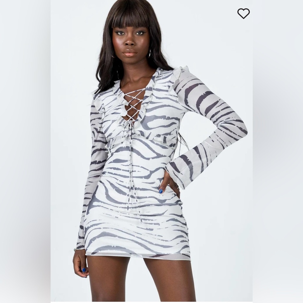 NWT Polly Princess Fallon Zebra Print Lace-Up MiniDress Gray Multicolor sz4